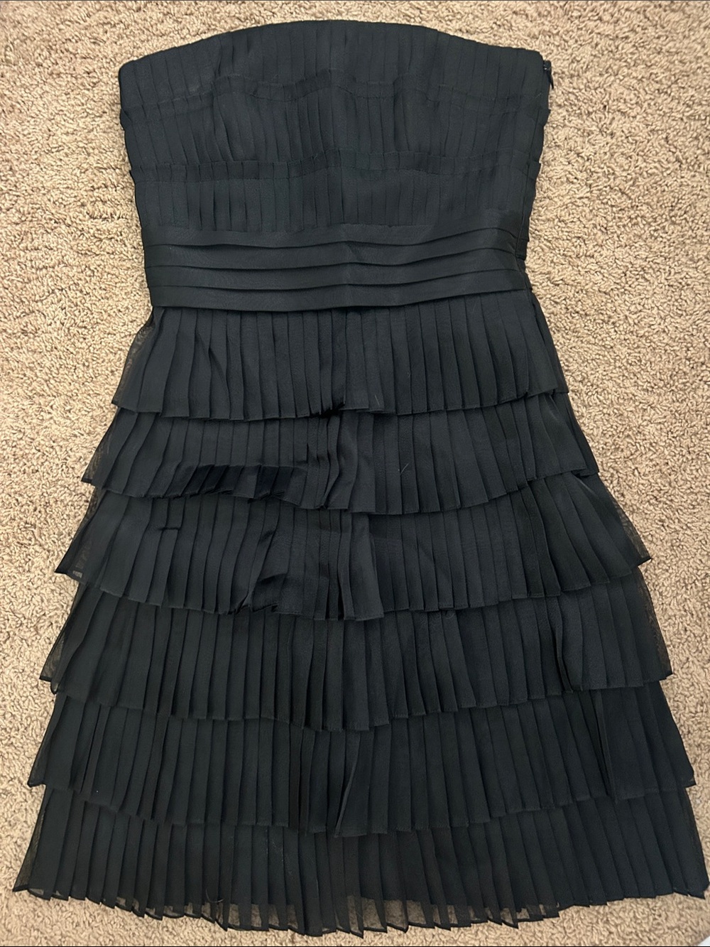 White House Black Market Black Strapless Tiered Pleated Dress